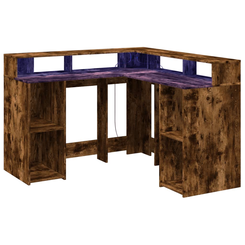 LED-Schreibtisch Weiß 130x130x91 cm Holzwerkstoff