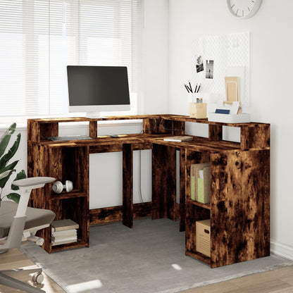 LED-Schreibtisch Weiß 130x130x91 cm Holzwerkstoff