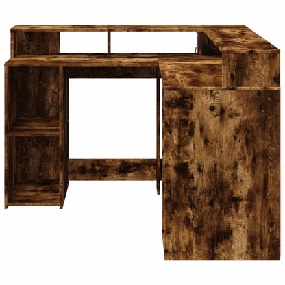 LED-Schreibtisch Weiß 130x130x91 cm Holzwerkstoff