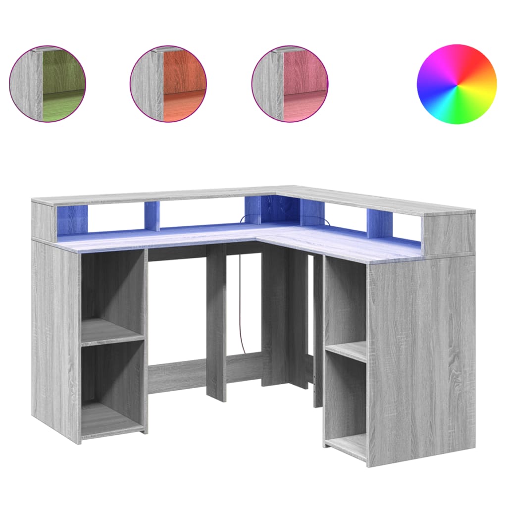 LED-Schreibtisch Weiß 130x130x91 cm Holzwerkstoff