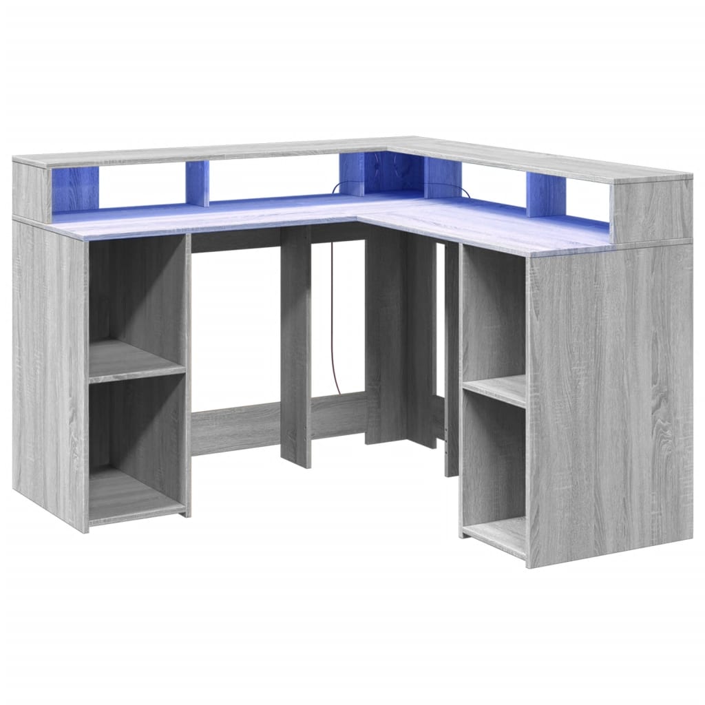 LED-Schreibtisch Weiß 130x130x91 cm Holzwerkstoff