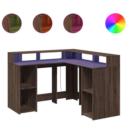 LED-Schreibtisch Weiß 130x130x91 cm Holzwerkstoff