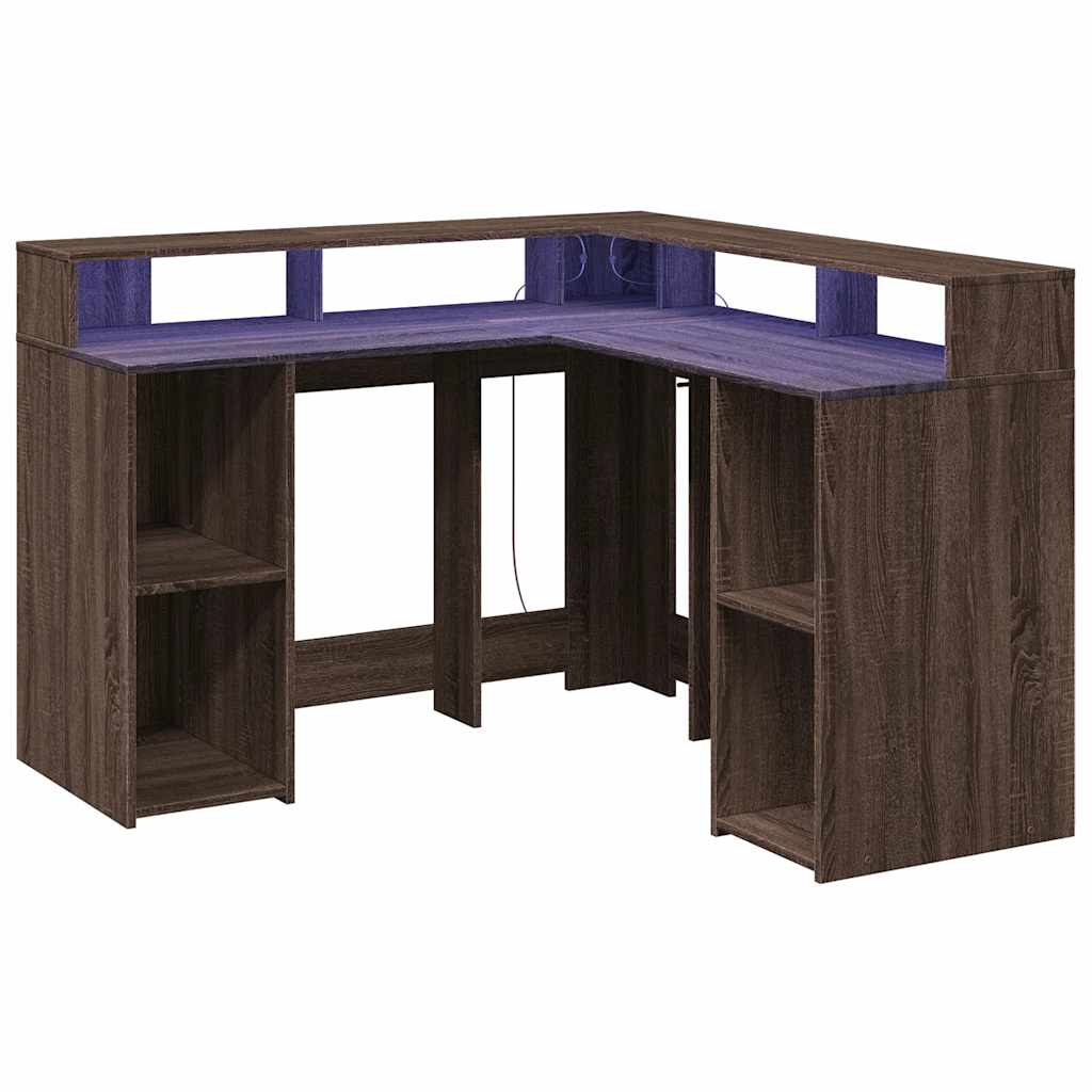 LED-Schreibtisch Weiß 130x130x91 cm Holzwerkstoff