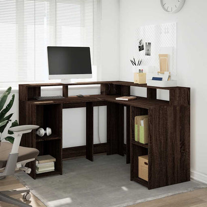 LED-Schreibtisch Weiß 130x130x91 cm Holzwerkstoff