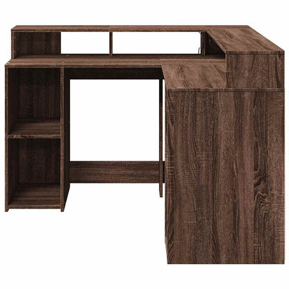 LED-Schreibtisch Weiß 130x130x91 cm Holzwerkstoff
