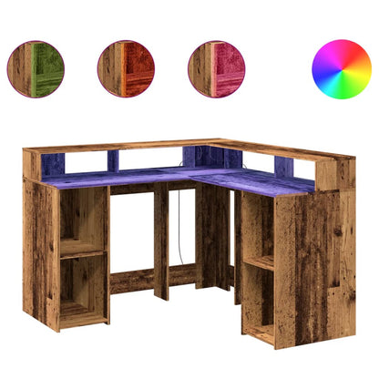 LED-Schreibtisch Weiß 130x130x91 cm Holzwerkstoff