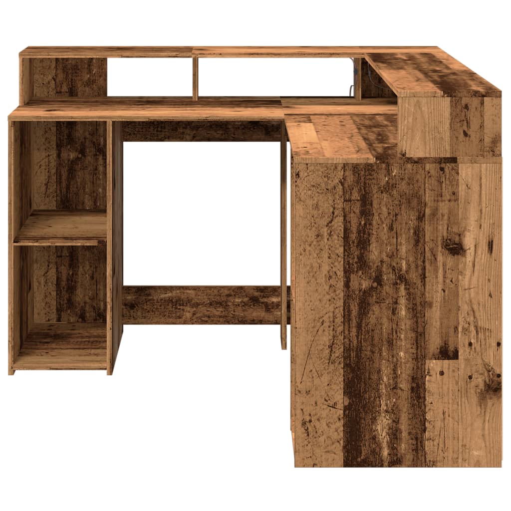 LED-Schreibtisch Weiß 130x130x91 cm Holzwerkstoff
