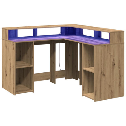 LED-Schreibtisch Weiß 130x130x91 cm Holzwerkstoff
