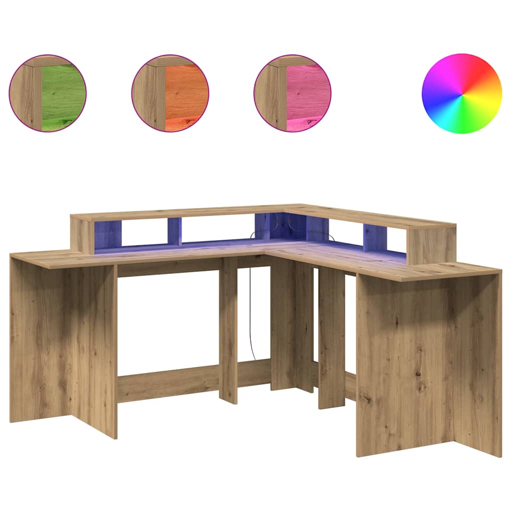 LED-Schreibtisch Artisan-Eiche 152x152x91 Holzwerkstoff