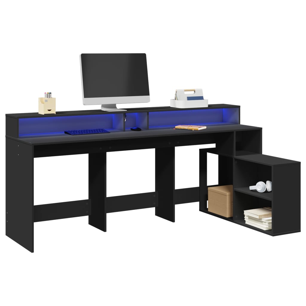 LED-Schreibtisch Grau Sonoma 200x104x91 cm Holzwerkstoff