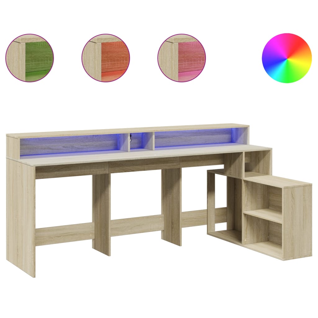 LED-Schreibtisch Grau Sonoma 200x104x91 cm Holzwerkstoff