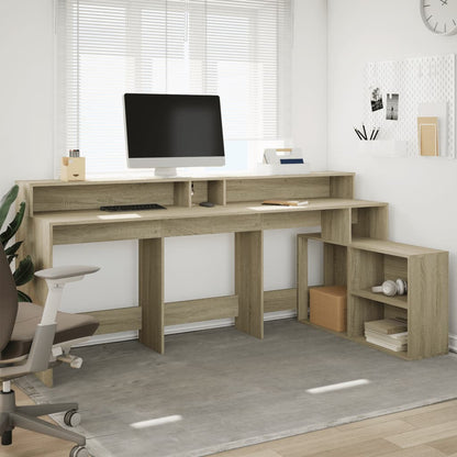 LED-Schreibtisch Grau Sonoma 200x104x91 cm Holzwerkstoff