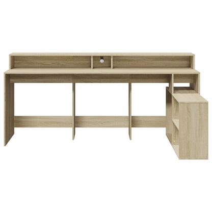 LED-Schreibtisch Grau Sonoma 200x104x91 cm Holzwerkstoff