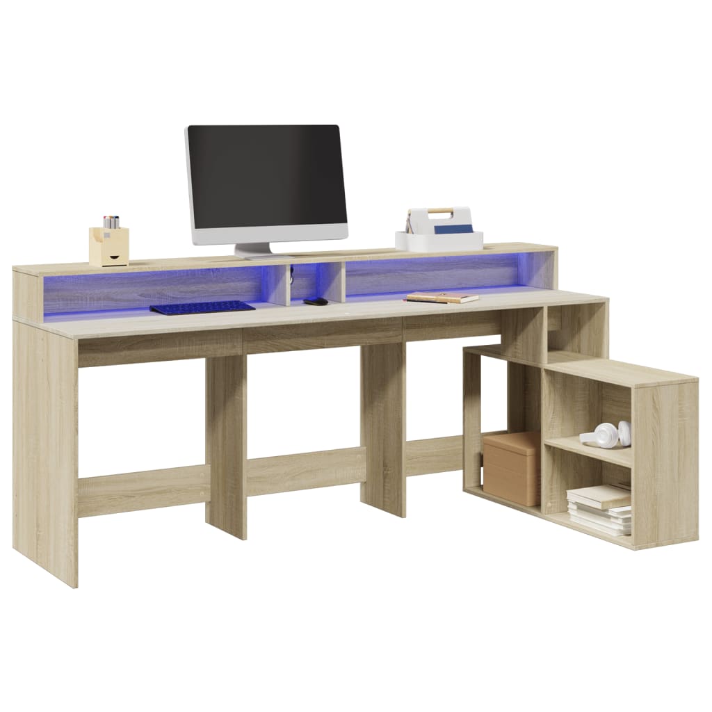 LED-Schreibtisch Grau Sonoma 200x104x91 cm Holzwerkstoff