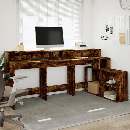 LED-Schreibtisch Grau Sonoma 200x104x91 cm Holzwerkstoff
