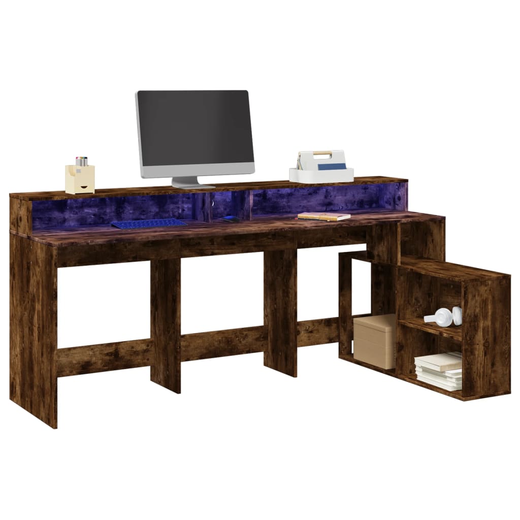 LED-Schreibtisch Grau Sonoma 200x104x91 cm Holzwerkstoff