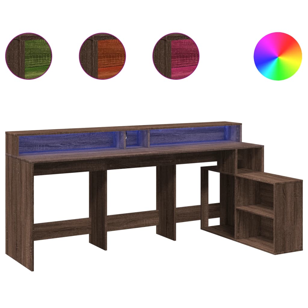 LED-Schreibtisch Grau Sonoma 200x104x91 cm Holzwerkstoff