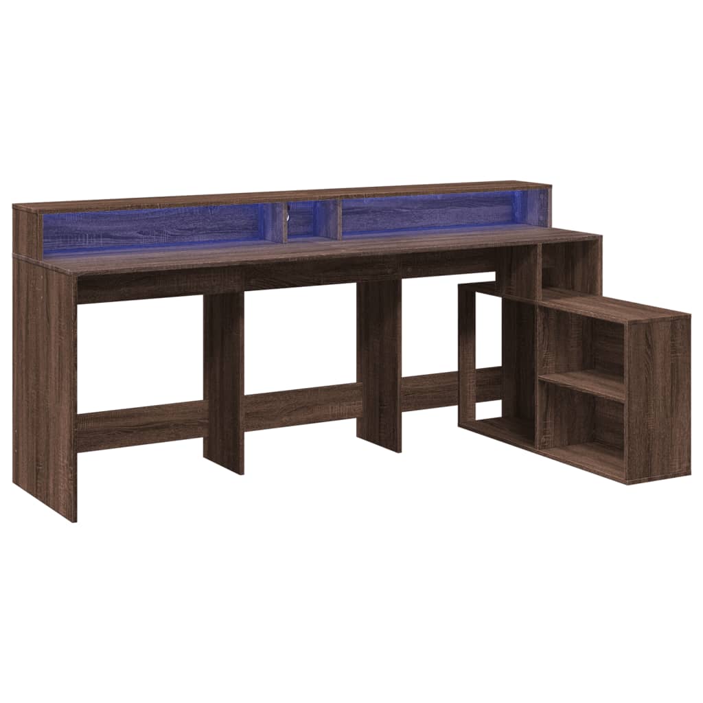 LED-Schreibtisch Grau Sonoma 200x104x91 cm Holzwerkstoff
