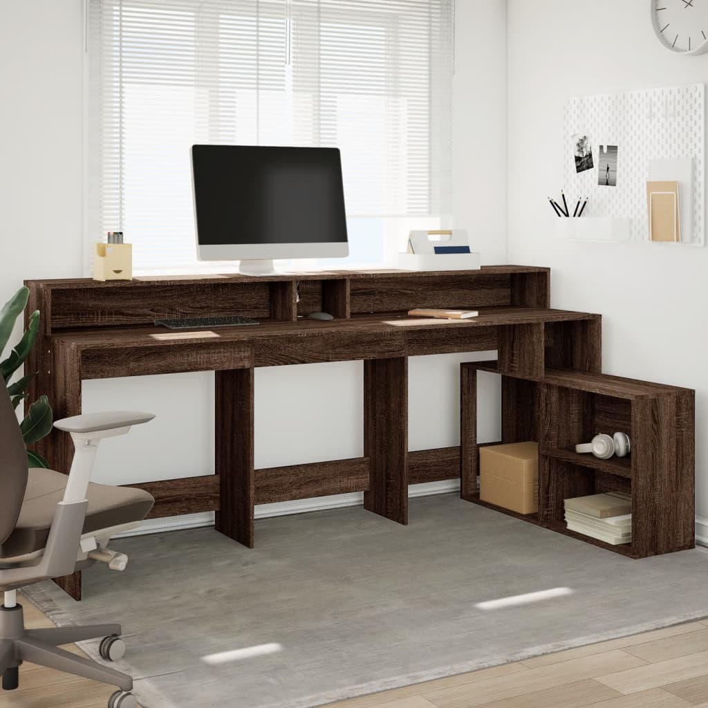 LED-Schreibtisch Grau Sonoma 200x104x91 cm Holzwerkstoff