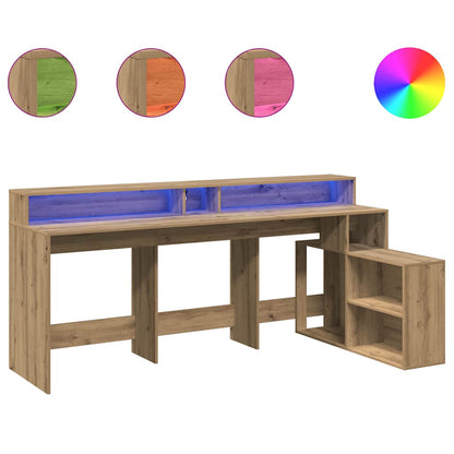 LED-Schreibtisch Grau Sonoma 200x104x91 cm Holzwerkstoff