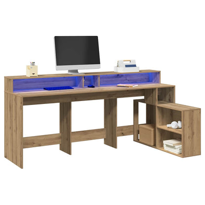 LED-Schreibtisch Grau Sonoma 200x104x91 cm Holzwerkstoff