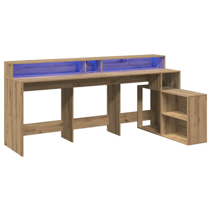 LED-Schreibtisch Grau Sonoma 200x104x91 cm Holzwerkstoff