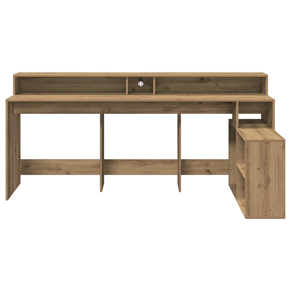 LED-Schreibtisch Grau Sonoma 200x104x91 cm Holzwerkstoff