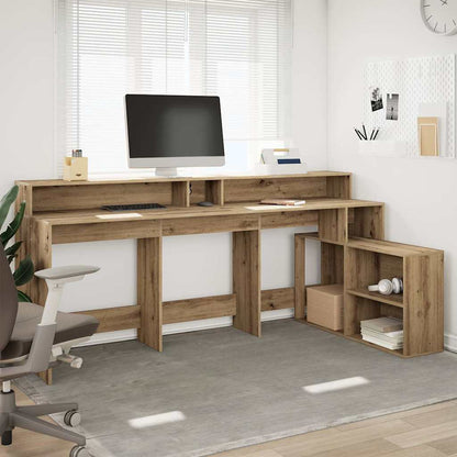 LED-Schreibtisch Grau Sonoma 200x104x91 cm Holzwerkstoff