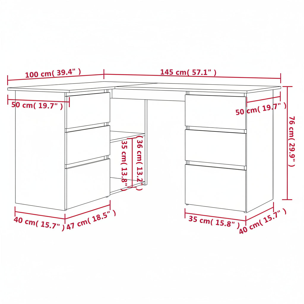 Eckschreibtisch -Optik 145X100X76 Cm Holzwerkstoff