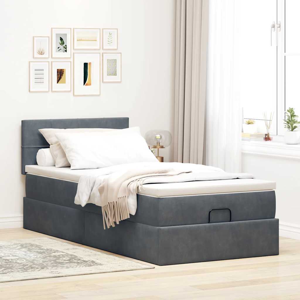 Ottoman-Bett mit Stauraum, inkl. Matratze 80x200 cm, Samtbezug