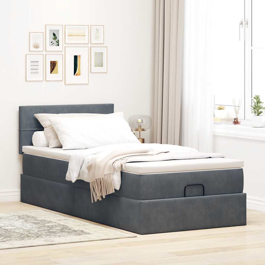 Ottoman-Bett mit Stauraum, inkl. Matratze 90x190 cm, Samtbezug