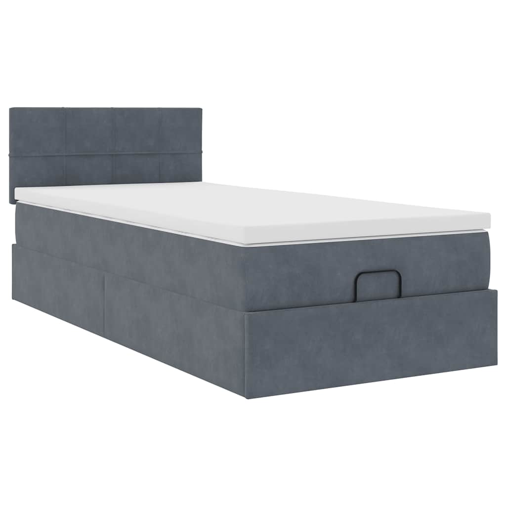 Ottoman-Bett mit Stauraum, inkl. Matratze 90x190 cm, Samtbezug