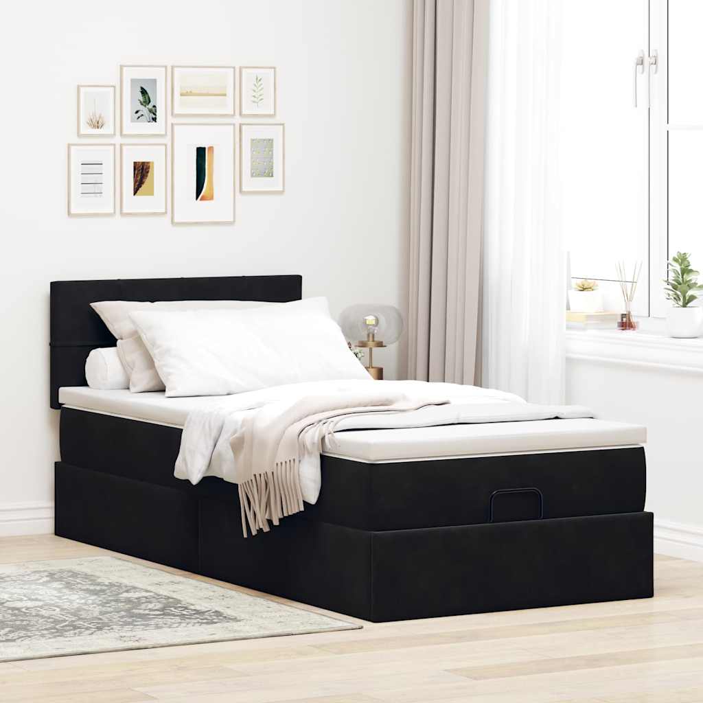 Ottoman-Bett mit Stauraum, inkl. Matratze 90x190 cm, Samtbezug