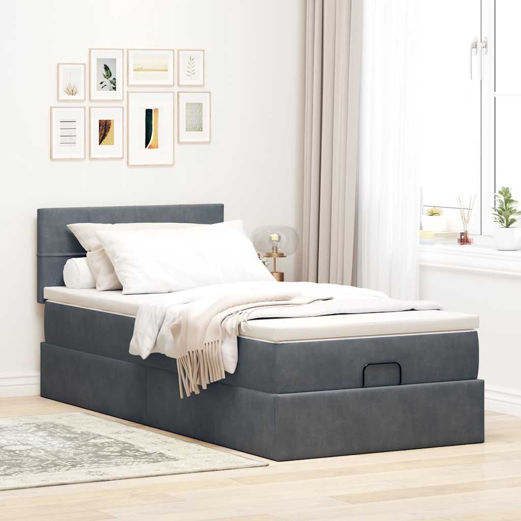 Ottoman-Bett mit Stauraum, inkl. Matratze 90x200 cm, Samtbezug