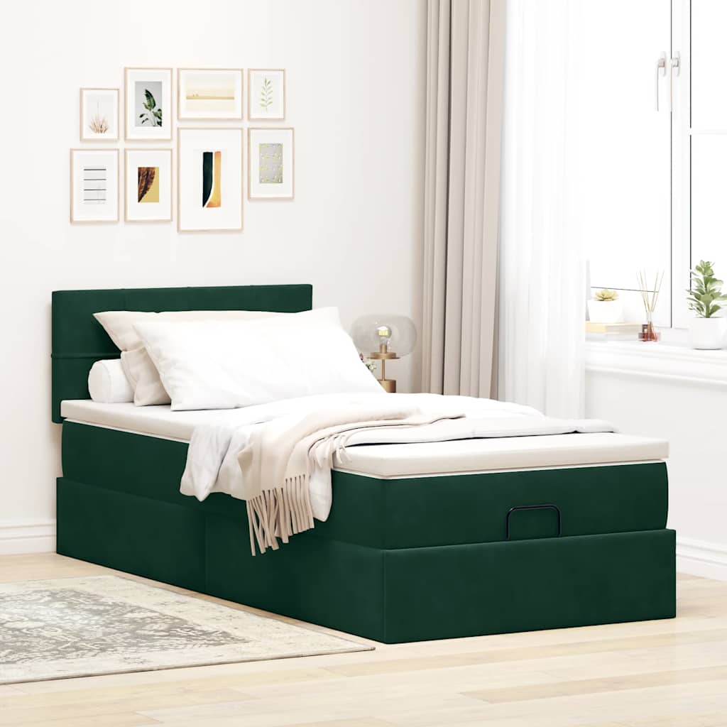 Ottoman-Bett mit Stauraum, inkl. Matratze 100x200 cm, Samtbezug