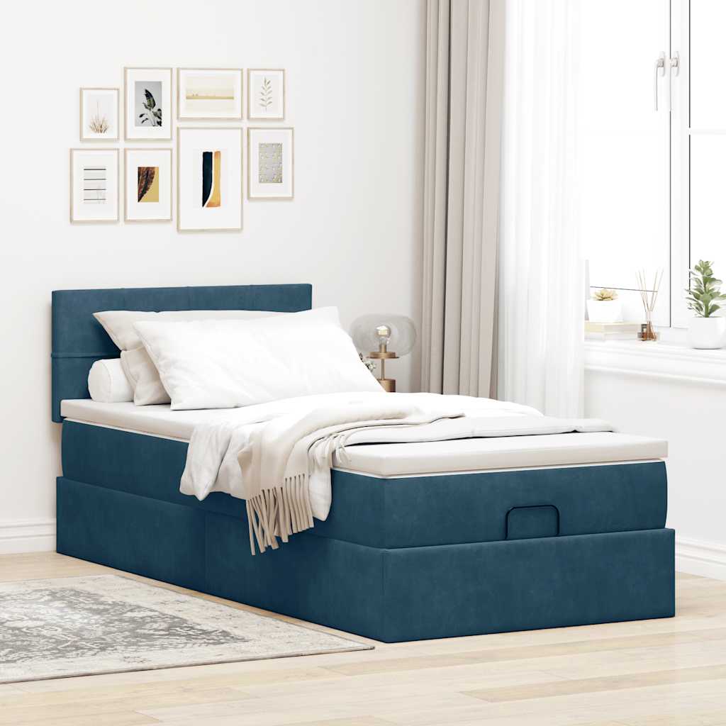 Ottoman-Bett mit Stauraum, inkl. Matratze 100x200 cm, Samtbezug