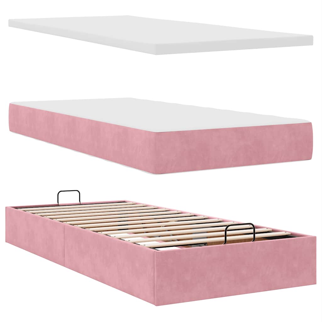 Ottoman-Bett mit Stauraum, inkl. Matratze 100x200 cm, Samtbezug