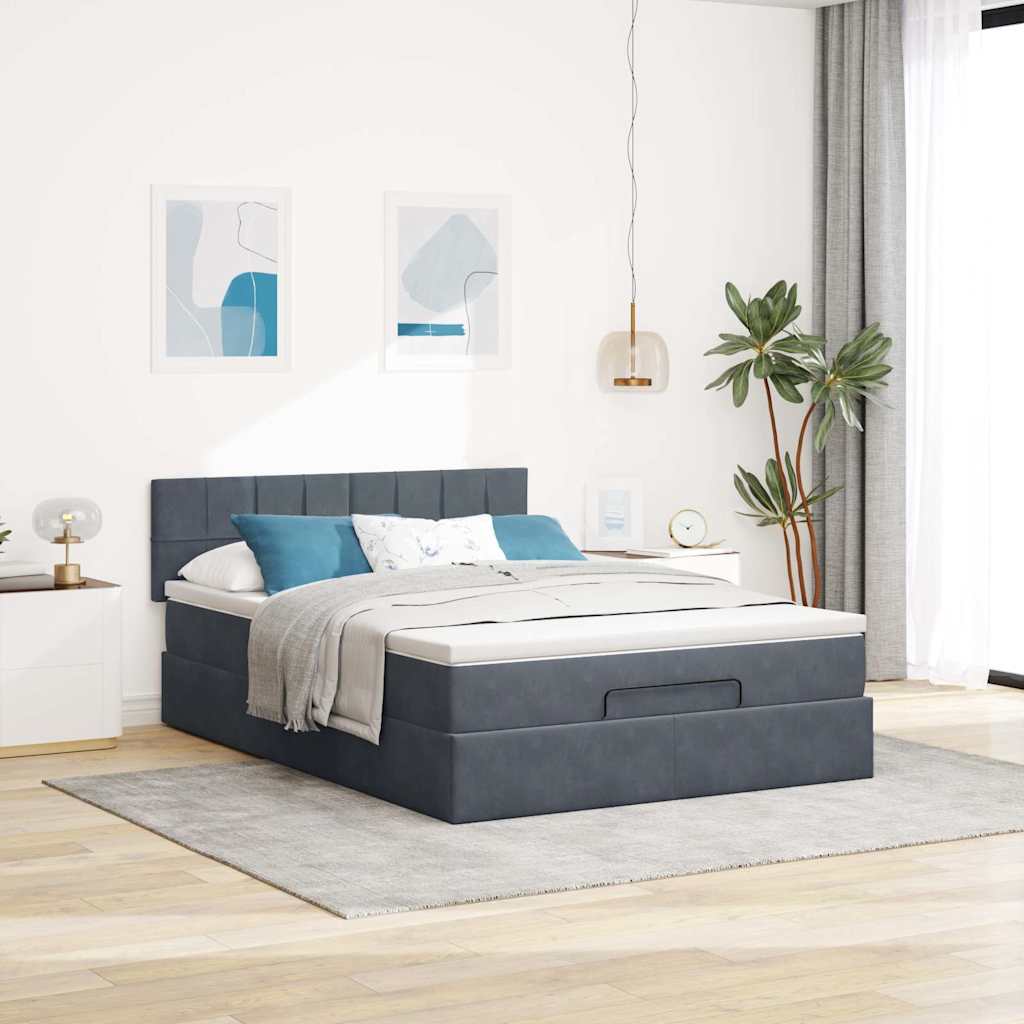 Ottoman-Bett mit Stauraum, inkl. Matratze 140x190 cm, Samtbezug
