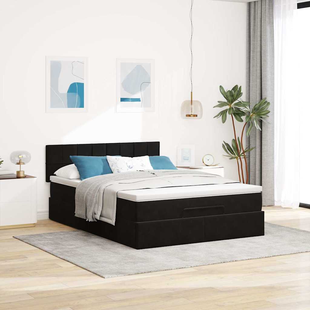 Ottoman-Bett mit Stauraum, inkl. Matratze 140x190 cm, Samtbezug