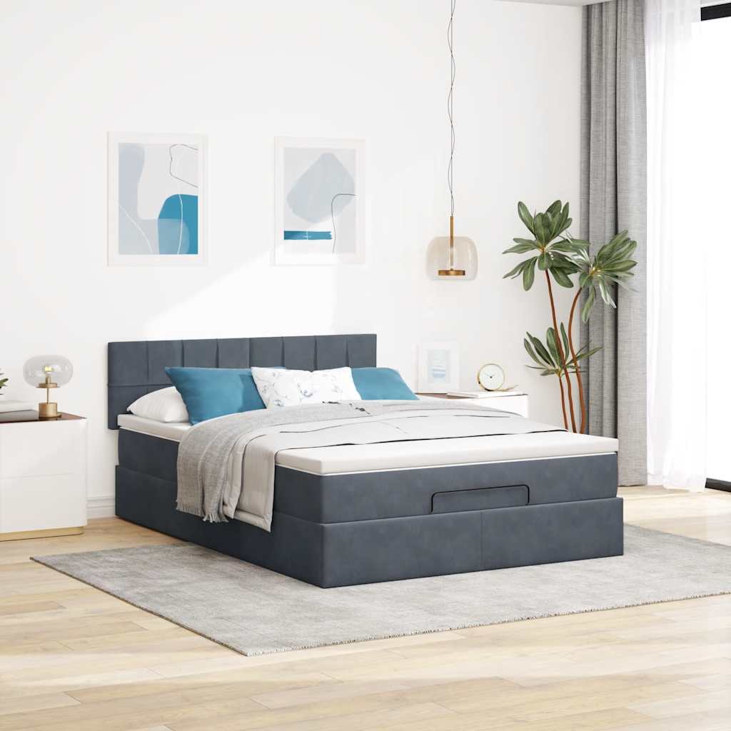 Ottoman-Bett mit Stauraum, inkl. Matratze 140x200 cm, Samtbezug