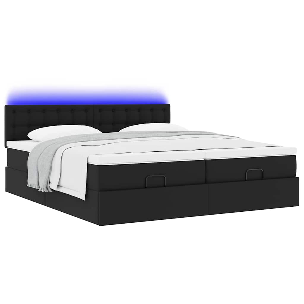 Doppelbett mit Stauraum inkl. Matratzen & LED-Beleuchtung 200x200 cm