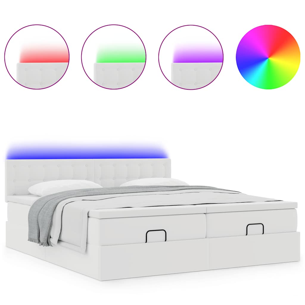 Doppelbett mit Stauraum inkl. Matratzen & LED-Beleuchtung 200x200 cm