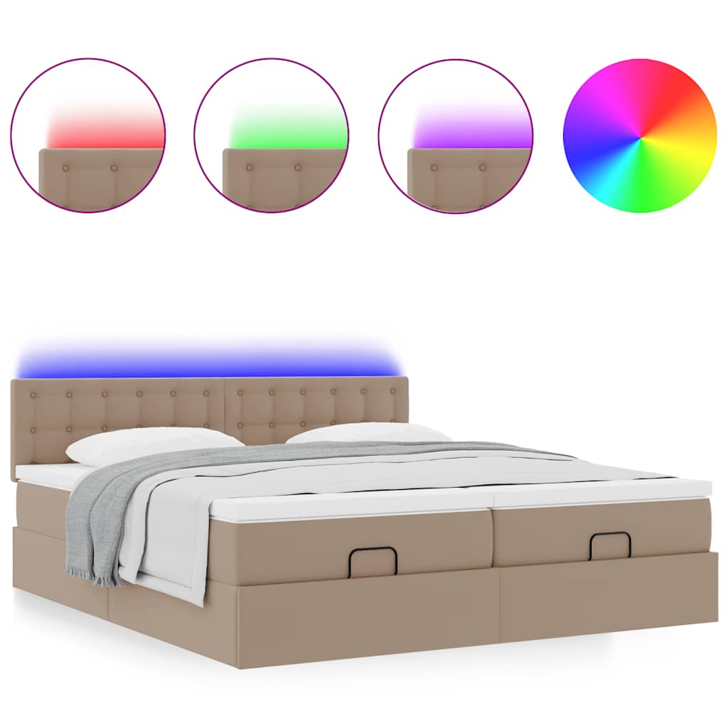 Doppelbett mit Stauraum inkl. Matratzen & LED-Beleuchtung 200x200 cm