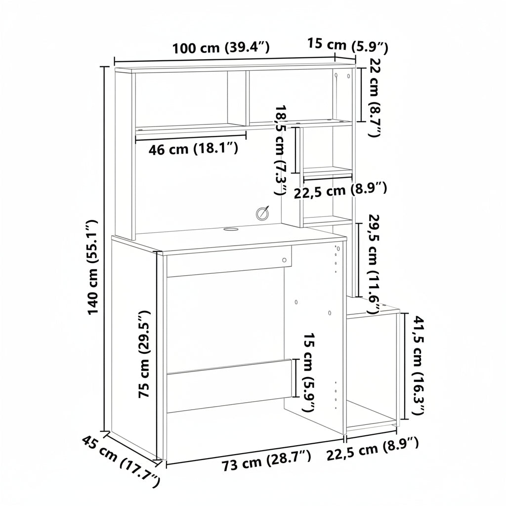 Schreibtisch mit Regal Sonoma-Eiche 100x45x140 cm Holzwerkstoff