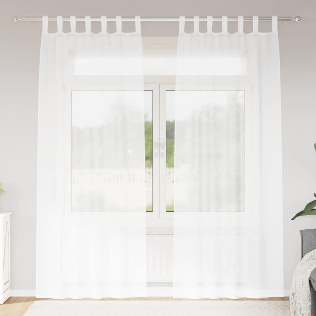 Voile-Vorhang mit Schlaufen 2 pcs Weiß 245 x 140 cm Polyester