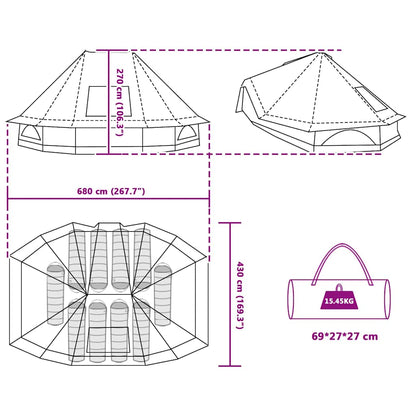Tipi Zelt mit Dach Grau und Orange 680 x 430 x 270 cm Taft