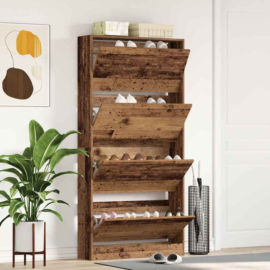 Schuhschrank mit 4 Klappen Sonoma-Eiche 80x21x163,5 cm
