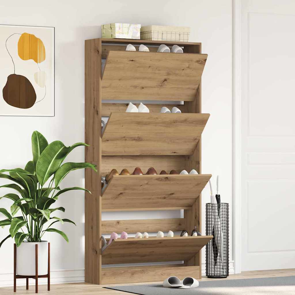 Schuhschrank mit 4 Klappen Sonoma-Eiche 80x21x163,5 cm