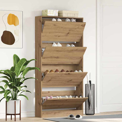 Schuhschrank mit 4 Klappen Sonoma-Eiche 80x21x163,5 cm