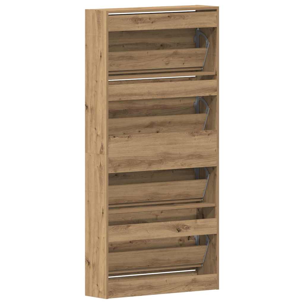 Schuhschrank mit 4 Klappen Sonoma-Eiche 80x21x163,5 cm
